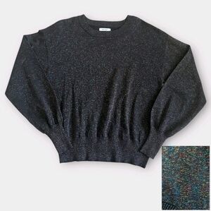 Nine West Womens Glittered Crewneck Sweater Size MED Black Multicolor Metallic